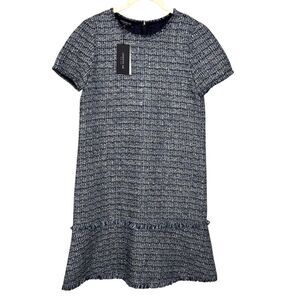Lafayette 148 Dress Womens Petite Small Shift Tweed Fringe New Pockets